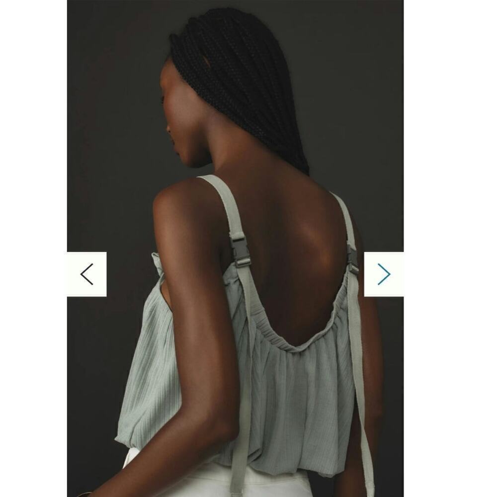 Anthropologie Sheer Ribbed Buckle Bubble Tank Green Size Medium Large NWT Crop - Picture 5 of 13